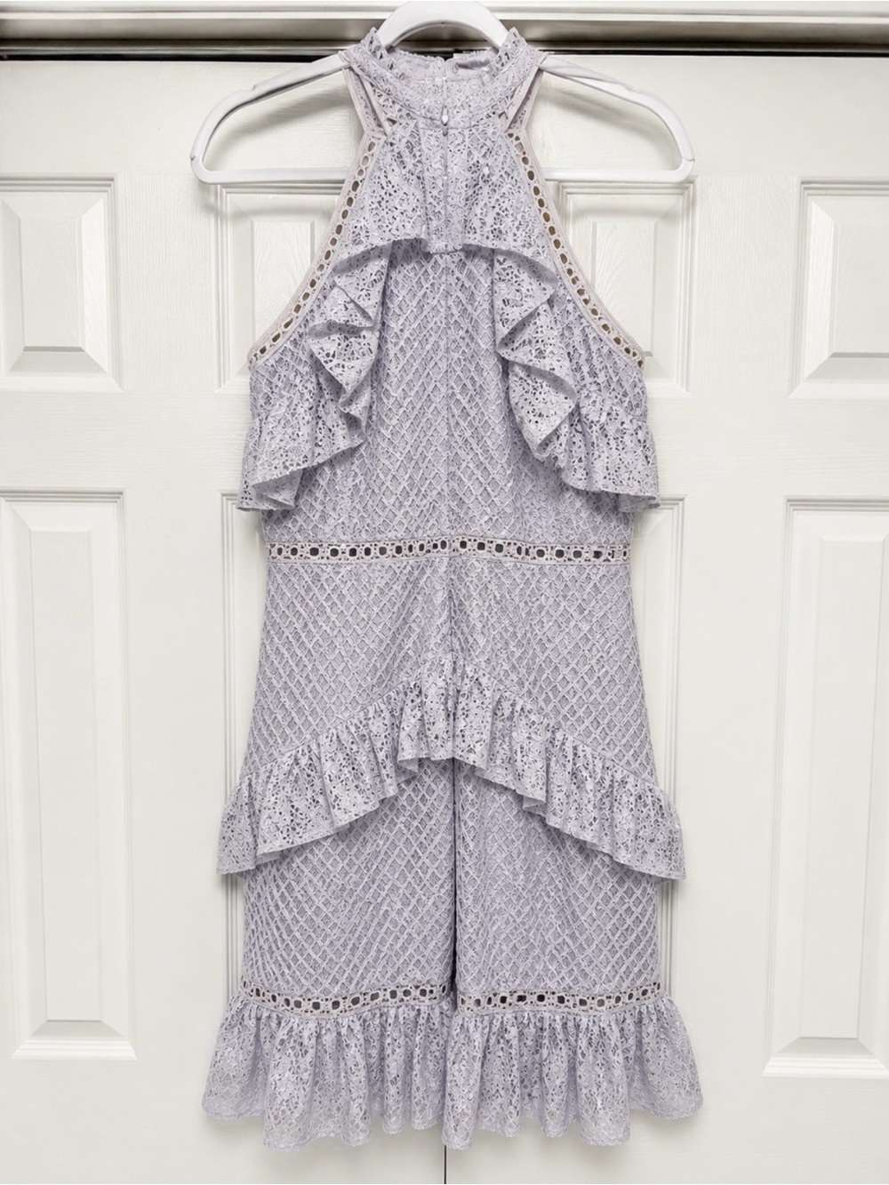 True Decadence Gray Jacquard Ruffle Mini Dress Size 10 Wedding Guest - Picture 3 of 5